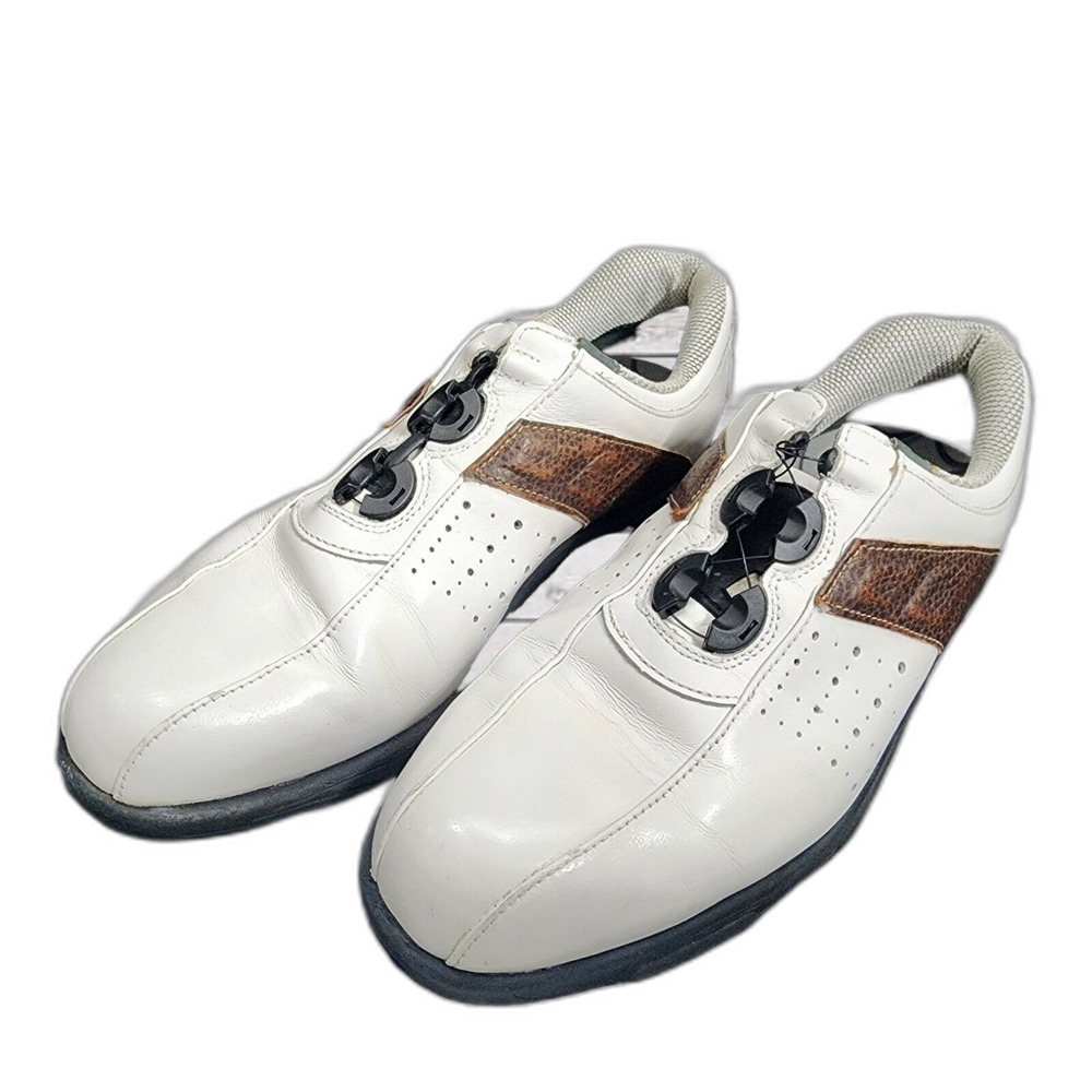 Footjoy Reelfit Men's White & Brown Leather Golf Shoes Model 53832 Size 8.5 M